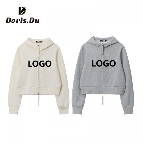 Fleece Zipper Gray Blank Hoodie