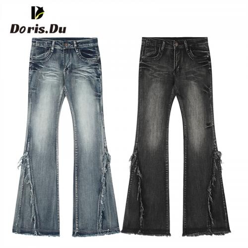 Women distressed denim lont pant