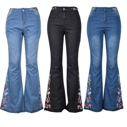 Women Plus Size Flower Print Jean Pant