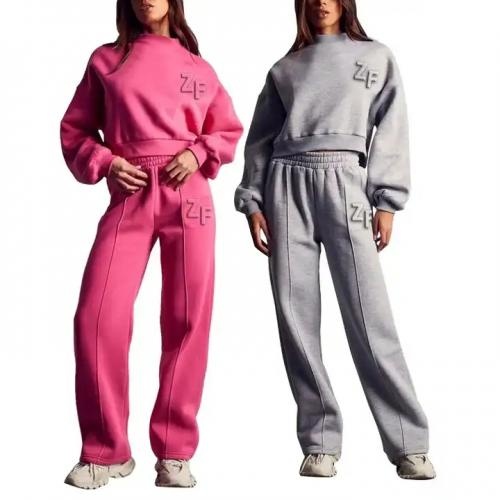 Custom Logo Neck Cotton Sweat Suit Sportswear Tracksuit