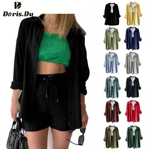  Shirt Drawstring Short Pant Female Street Wear 2 Piece Set