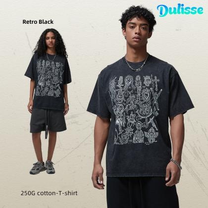 Retro Washed Breathable Print Cotton Tshirt