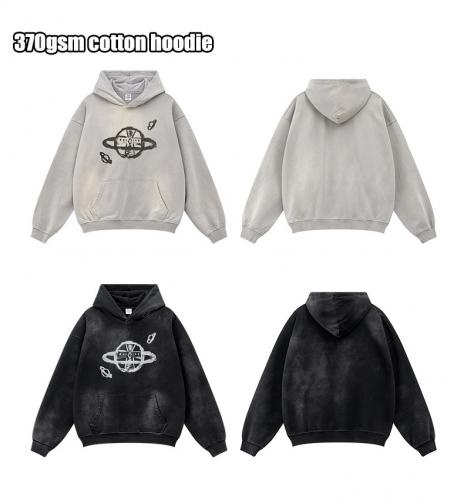 Customized factory 332gsm cotton graphic streetwear vintage hoodie for men
        