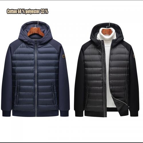 Designer Winter 600gsm Pocket Decoration Collar Hooded zip up Custom Down Jackets For Men
        