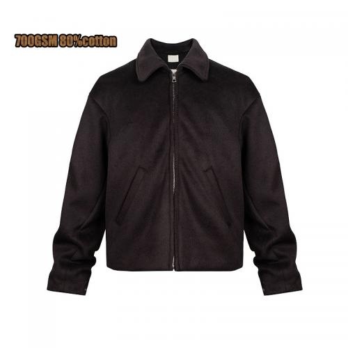 700gsm 80% cotton custom brown vintage streetwear plus size bulk men zip sport jackets
        