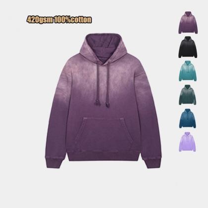 450Gsm custom Falling Shoulder Digital Direct Spray 100%cotton Washed Men's Retro Hoodie
        